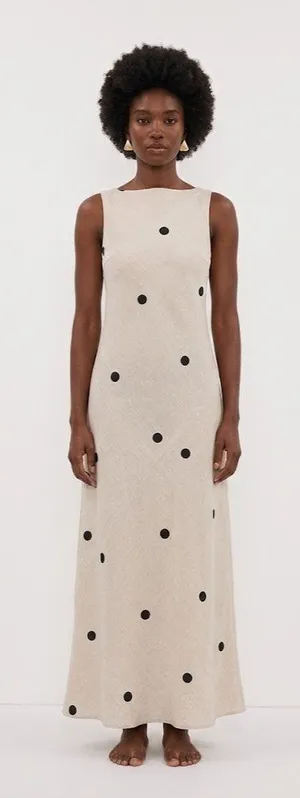 NWT DISSH Beverly in Natural Spot Linen Scoop Back Sleeveless Maxi Dress US 6 thumbnail 1