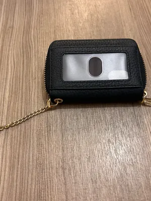 Black Leather Zip-Around Wallet with Gold Bee Accent and Chain RFID thumbnail 3