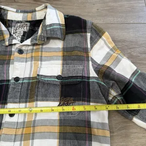Y2k skater Kirra Women Plaid Flannel Button Down Shirt Gray Yellow Cotton Size M thumbnail 3