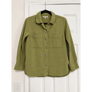 Madewell Diamond Jacquard Quilted Shirt Jacket Green Cotton Shacket XXS thumbnail 2