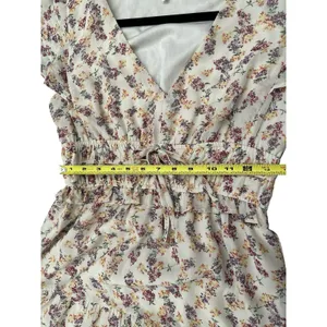 Boho Floral Tiered Maxi Dress V-Neck Smocked Waist Cream SzM Perfect for Fall! thumbnail 10