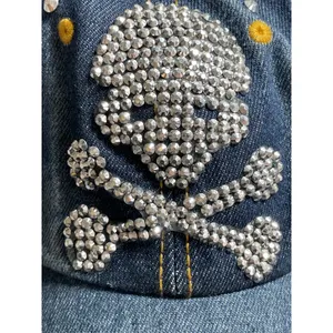 Women's Blue Rhinestone Bling Chambray Y2k Denim Jean Strapback Hat Cap OS thumbnail 2