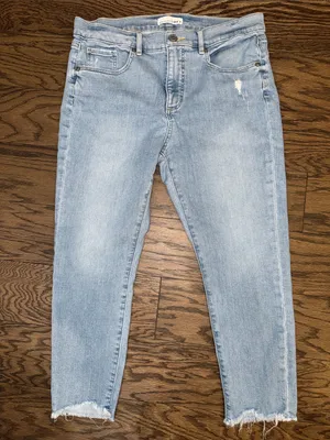 LOFT Light Blue Skinny Cropped Jeans with Raw Hem thumbnail 2