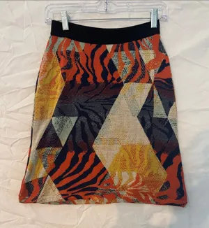 Aldo Martins Boho Geometric & Zebra Print Fall Mini Skirt in Orange thumbnail 1