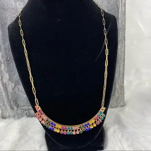 Anna & Ava Multicolor Crystal Fashion Curved Bar‎ Necklace Gold NWT thumbnail 11