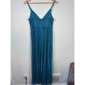 Lulus Sensationally Sparkly Dark Teal Green Lurex Maxi Dress Women's S mermaid thumbnail 6