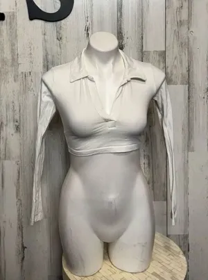 H&M white crop top long sleeve size XS thumbnail 1