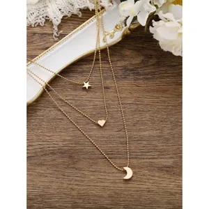 Gold Multilayer Pendant Necklace Moon Star Heart Celestial Goddess Boho Bohemian thumbnail 2