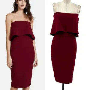 Likely Driggs Midi Dress Sheath Strapless Ruffle Burgundy Red Purple‎ Size 2 thumbnail 2