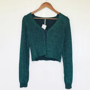 FREE PEOPLE Emmaline Metallic Green Cardigan Long‎ Sleeve Goth Dark Romantic XS thumbnail 3