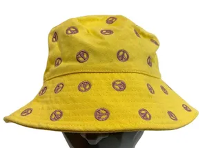 Yellow Peace Sign Embroidered Bucket Hat‎ Purple All Over Print Festival Sun Hat thumbnail 1