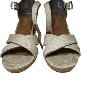 TOMS‎ Womens Cork Wedge Sandals Cream Canvas Ankle Strap Size 8 thumbnail 6