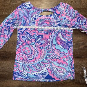 Lilly Pulitzer Pink and Blue Long Sleeve Cut Out Blouse thumbnail 2