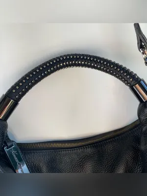 Y2K Kenneth Cole black pebbled leather slouchy hobo studded handle shoulder bag thumbnail 5