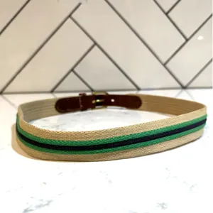 vintage Dooney & Bourke canvas brown leather tabs with a brass buckle blue green thumbnail 2