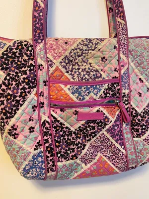 Vera Bradley Vera Tote Bag Multiple Compartments Modern Medley Pink Purple Blue thumbnail 2