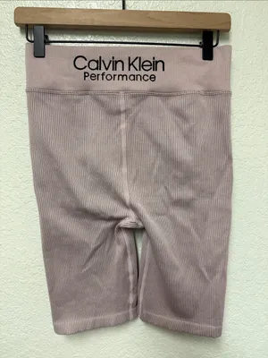 CALVIN KLEIN PERFORMANCE High-Rise Ribbed Bike Shorts - Dusty Pink Size Large thumbnail 2