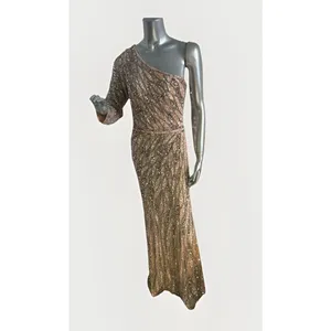 MAC DUGGAL 4982 EMBELLISHED ONE SLEEVE W/ SEQUIN BELT ROSE GOLD GOWN sz 8 thumbnail 7