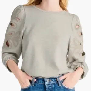 Splendid Collection‎ Soutache Embroidered Eyelet Puff Sleeve Sweatshirt L thumbnail 3