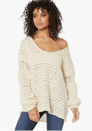 Free People Crashing Waves Pullover Sweater Cream thumbnail 1