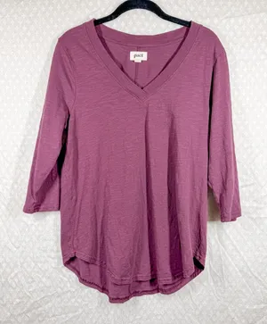 Pact Purple V Neck Organic Cotton‎ Top thumbnail 1