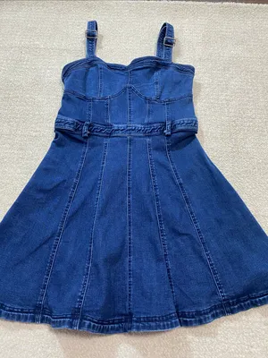 Free People Dark Indigo Denim Mini Dress Size L It has pockets on the sides. thumbnail 16