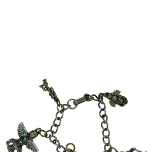 Turquoise Accented Charm Bracelet Anklet Southwestern Silver Tone Tribal Boho thumbnail 6