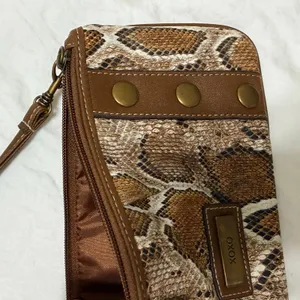 XOXO Snakeskin Print Wristlet Clutch Brown‎ Faux Leather Studded Bag Y2K thumbnail 3