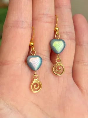 Handmade boho dainty whimsy quality Czech glass beads & swirl dangle earrings💜🩵💙 thumbnail 4