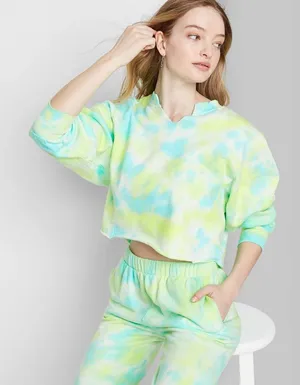 Blue and Green Cropped Tie Dye Wild Fable Sweatshirt Size XL thumbnail 1