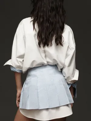 Sunday in Brooklyn Blue &White Striped Skater Skirt with White Underlayer Cotton thumbnail 2