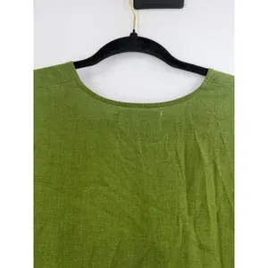 Thinking Mu‎ Fresia Dress Women's L Green Hemp Tencel Tiered Midi Lagenlook Boho thumbnail 10
