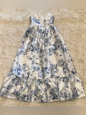 NEW Dessy Collection Floral Strapless Bustier Bodice Satin cottage rose Gown Sz thumbnail 7