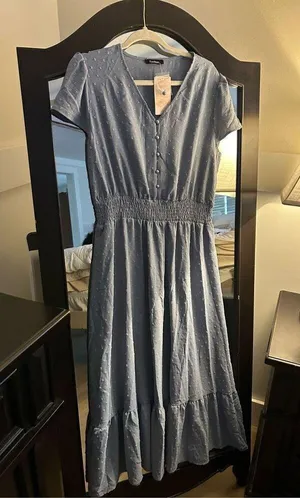 NEW Blue V Neck Swiss Dot Ruffle Tiered Maxi Dress Smocked XL thumbnail 5