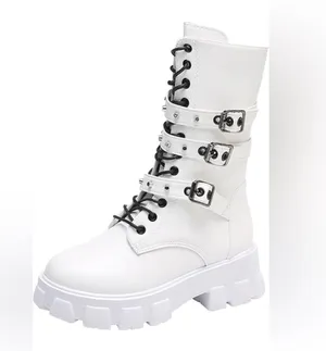 White Combat Boots w/ Buckles Woman’s Size 38 (7.5) NWOT thumbnail 6