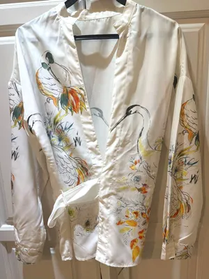 Cream Floral & Crane Print Wrap Blouse 8 thumbnail 1