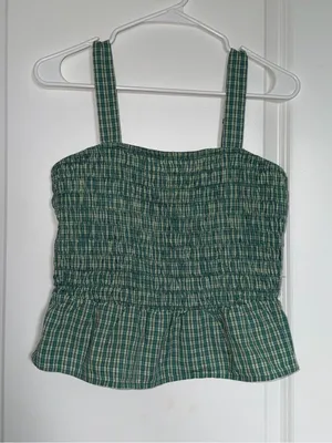 Old Navy Green Plaid Smocked Peplum Tank thumbnail 1