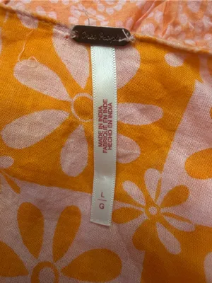 Free People 70s Retro Orange Pink Floral Ruffle Wrap Blouse Boho Peplum Top L thumbnail 11