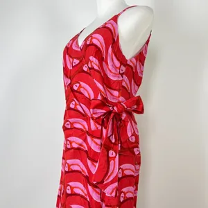 NWT Farm Rio Linen blend Copabanana Wrap Mini Dress Red Pink Size M thumbnail 10