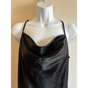 Vintage Y2K‎ Bebe Cowl Neck Slip Dress Med Black Satin Maxi Minimalist Cocktail thumbnail 7