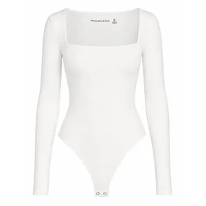 NWT Abercrombie White Square-Neck Long-Sleeve Bodysuit M thumbnail 2