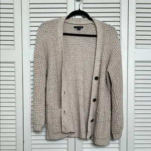 American Eagle Outfitters Cream Cardigan V-Neck Sweater thumbnail 3