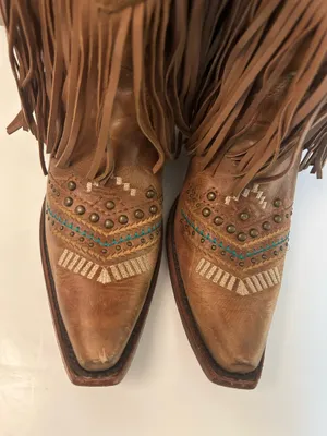 Corral Ladies 7.5 Brown & Multicolor Crystal Fringe Snip Toe Boots C2910 thumbnail 4
