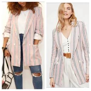 Free People Uptown Girl Blazer sz small‎ soft pink combo thumbnail 4