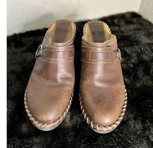 Frye Charlotte Ring Harness 70770 Brown Leather Heeled Mule Clogs Women's Sz 11 thumbnail 1
