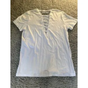 PINK Victoria's Secret White Lace Up Short Sleeve Graphic Tee Large thumbnail 2