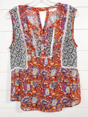 Anthropologie Meadow Rue Floral Colorblock Sleeveless Top, EUC, Medium thumbnail 1