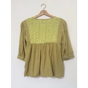 Cider Crochet Peasant Blouse Women’s Size XS Green/Yellow Boho Cottagecore NWOT thumbnail 5