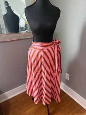 NWOT Kate Spade Linen Blend Striped Bow Old Money Coquette Tie Midi Skirt 2. thumbnail 2