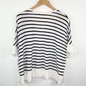 Zara Black White Striped Half Sleeve Scoop Top L thumbnail 6